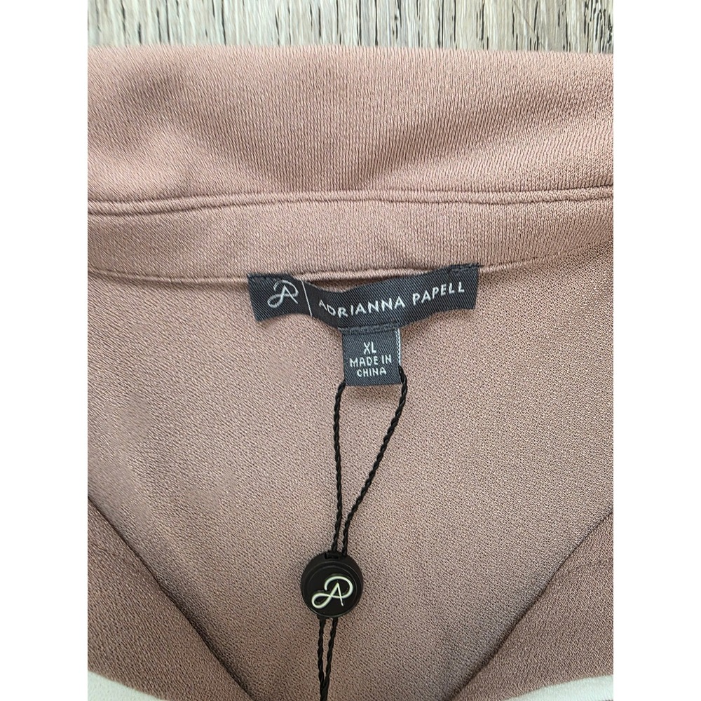 Adrianna Papell Knit Top Women XL Cocoa NEW Tipped Y-Placket Button Down - Picture 6 of 6